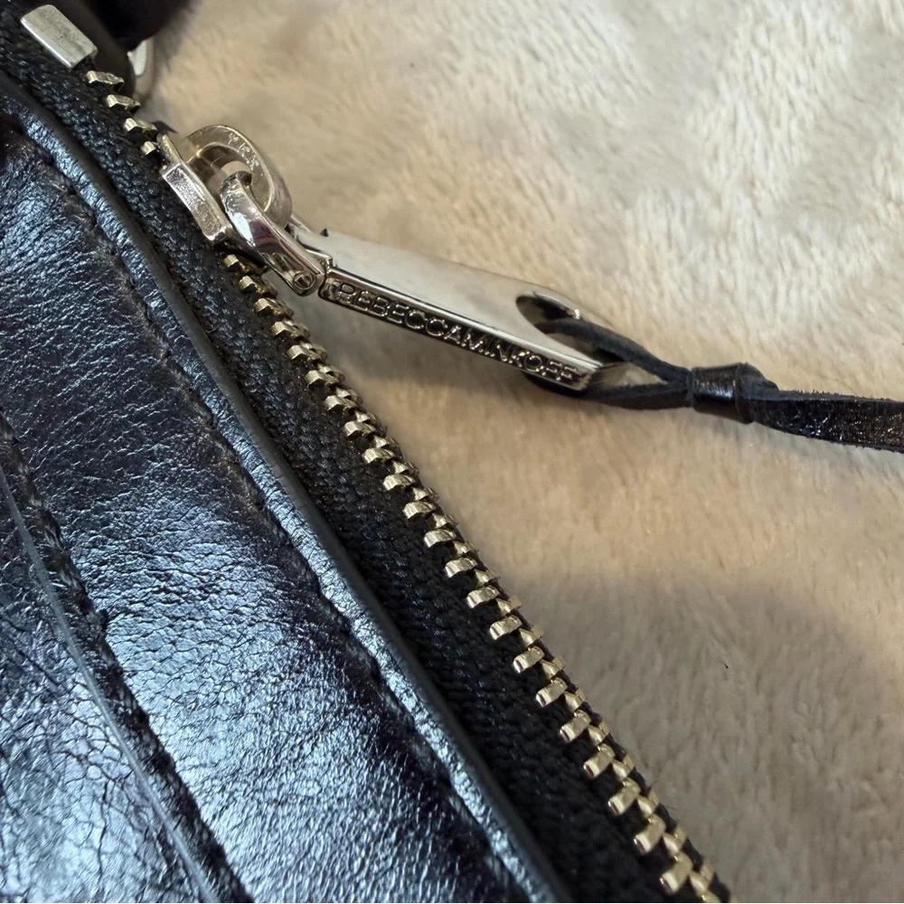 Rebecca Minkoff Regan Black Genuine Leather Tote Shoulder Bag Top Zip strap - Picture 7 of 10